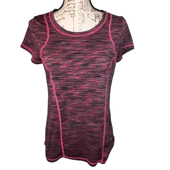 Xersion, S, pink marbled elastic band cutout back short sleeve exercise top ￼ - Picture 1 of 8